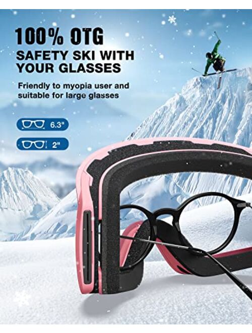 ZIONOR Ski Goggles, X12 100% OTG Snow Goggles Detachable Lens for Men Women Adult