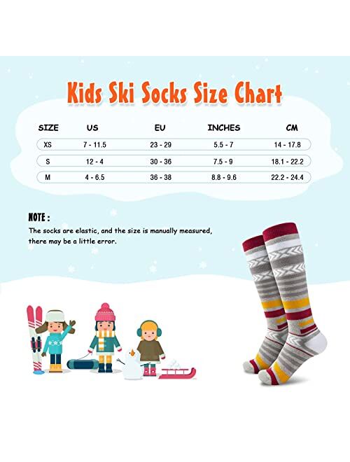 Zvinlos Ski Socks Kids Warm Winter Crew Socks Toddler Ski Socks Thick Thermal Snowboarding for Boys Girls (2 Pairs/3 Pairs)