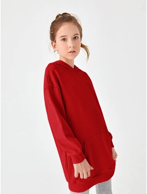 Hopeac Girls Hoodies Dress Long Sleeve Tie Dye Printed Pocket Sweatshirt Jumper Casual Pullover Hooded