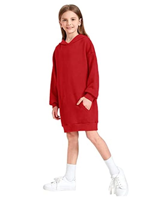 Hopeac Girls Hoodies Dress Long Sleeve Tie Dye Printed Pocket Sweatshirt Jumper Casual Pullover Hooded