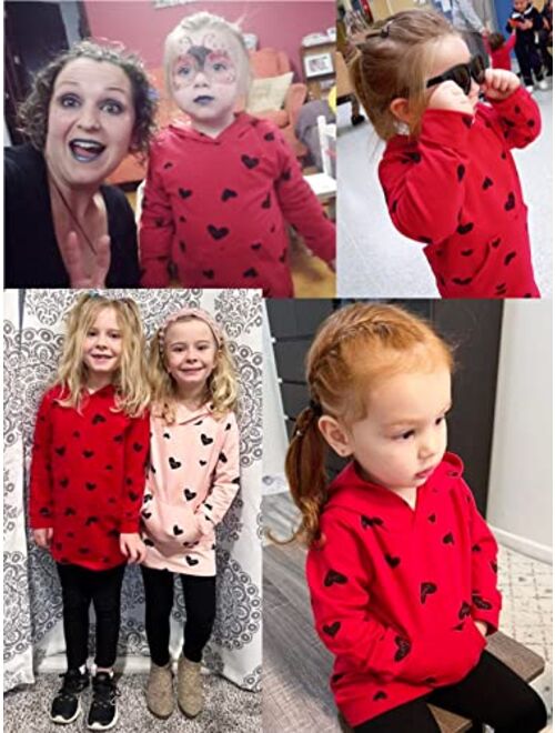 BOMDEALS Valentines Day Toddler Girls Hoodies Sweatshirt - Child Allover Heart Sweater Long Kangaroo Pocket Jumper Sweatsuit