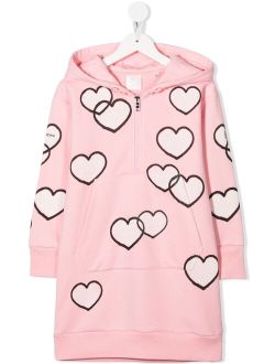 Kids heart-print hooded sweatshirt dress