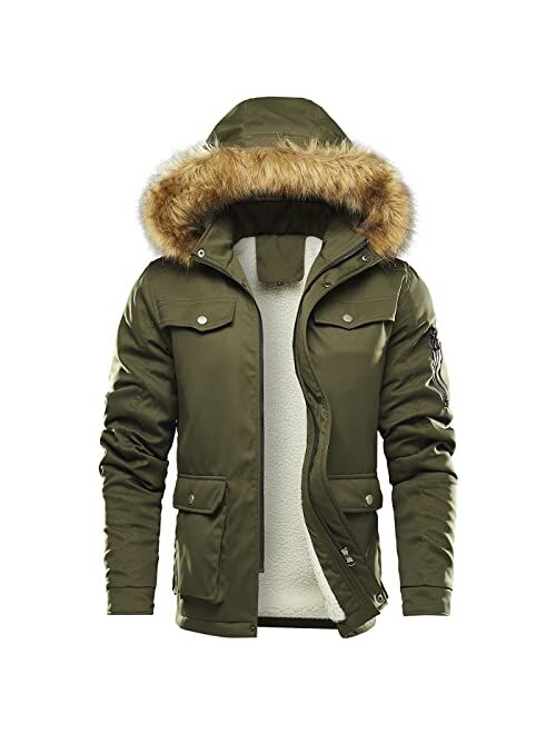 CARWORNIC Men's Warm Winter Coat Windproof Fleece Lined Parka Snowboard Hiking Jacket with Removable Hood