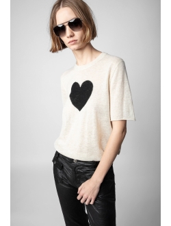 heart-print cashmere knitted top
