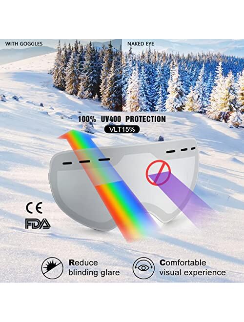 Henoty Ski Goggles, Snowboard Goggles for Men Women Youth 100% UV Protection, Foam Anti-Scratch Dustproof (Frameless)