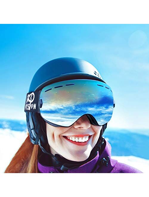 EXP VISION Snowboard Ski Goggles Men Women Youth, Anti Fog OTG Winter Snow Goggles Spherical Detachable Lens
