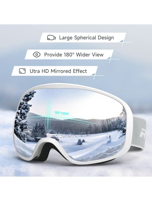 RIOROO Ski Goggles Snowboard Goggles for Men Women Adults Youth,Over Glasses OTG/100% UV Protection/Anti-fog/Wide Vision