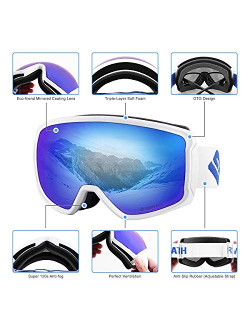 SH HORVATH Ski Snowboard OTG Goggles, HD Mirrored Anti-Fog Goggle for Men Women