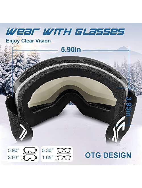 ZHA ZHA Ski Goggles, Anti-Fog REVO UV400 Interchangeable OTG Lenses Snowboard Snow Goggles for Men Women
