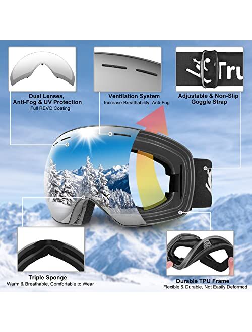 Trusiel SKi GogglesOTG Snow Goggles Anti Fog Snowboard Goggles UV400 Protection Winter Goggles for Men Women Adult & Youth