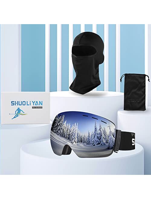 SHUOLIYAN Ski Goggles Snowboard Goggles Double Layer Lens Removable Lens UV400 Anti-Fog Men Women Adults Snow Skiing Skating