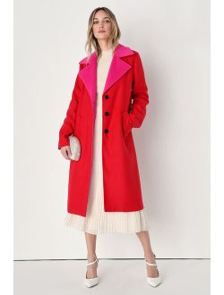 Making the Moment Red and Pink Color Block Coat