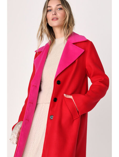 Lulus Making the Moment Red and Pink Color Block Coat