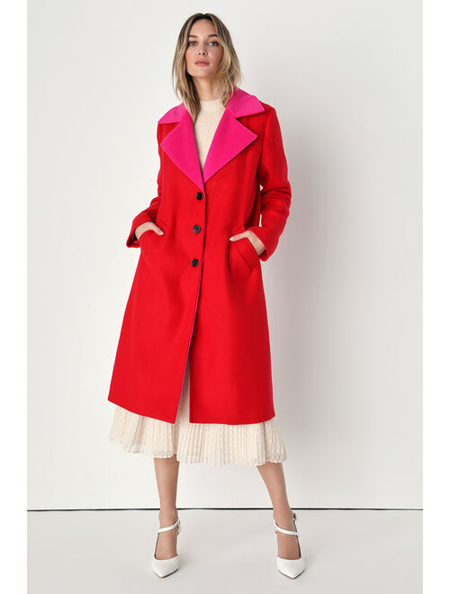 Lulus Making the Moment Red and Pink Color Block Coat