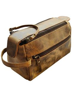 Rustic Town Buffalo Leather Toiletry Bag : Vintage Travel Shaving & Dopp Kit : for Toiletries, Cosmetics & More : Spacious Interior & Waterproof Lining : Compact, Fits Ea