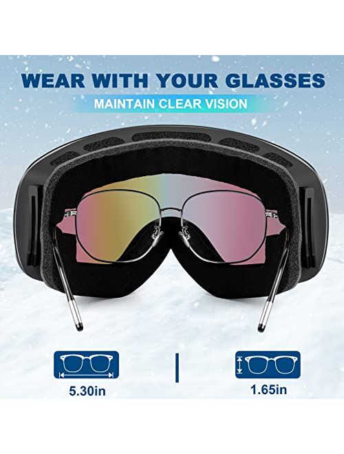 LAVOLLY Ski Goggles, 100% UV Protection Anti-Fog Ski Snow Goggles Snowboard Snowmobile Skiing Skating for Men Women Adult