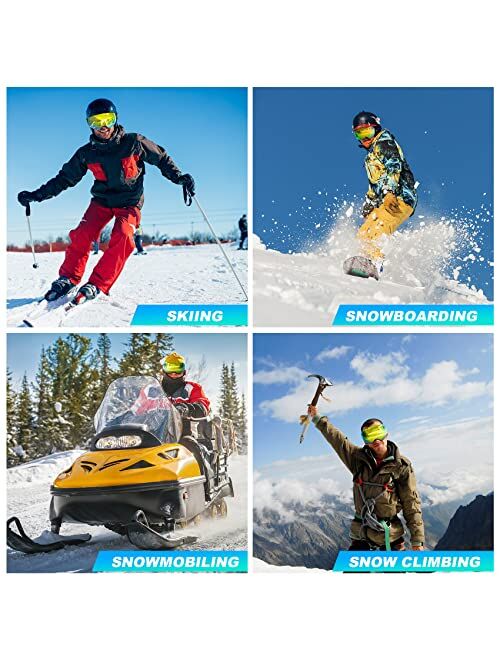 LAVOLLY Ski Goggles, 100% UV Protection Anti-Fog Ski Snow Goggles Snowboard Snowmobile Skiing Skating for Men Women Adult