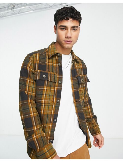 Only & Sons flannel overshirt in brown check