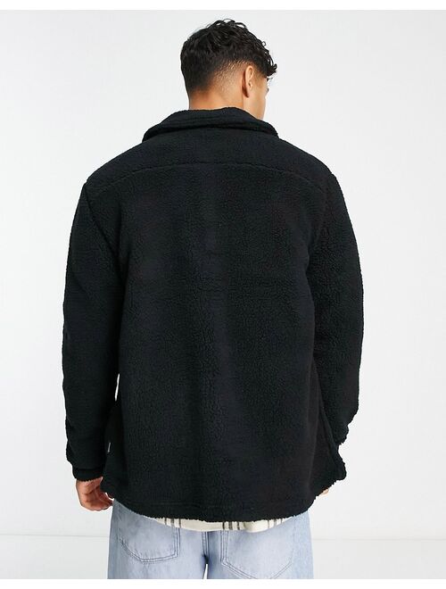 Only & Sons borg teddy overshirt in black