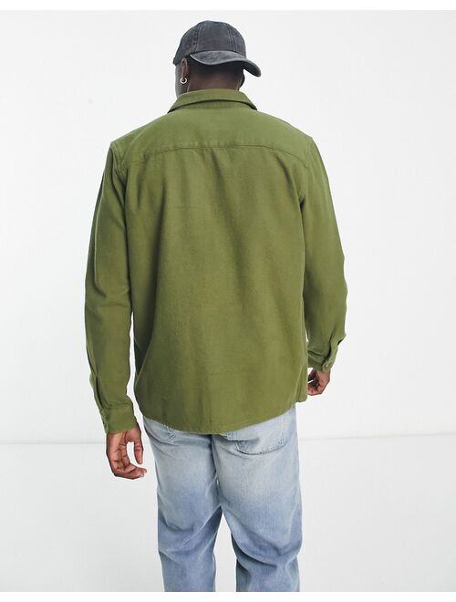 Only & Sons flannel overshirt in khaki