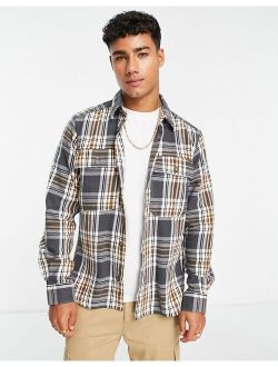 flannel overshirt in gray check