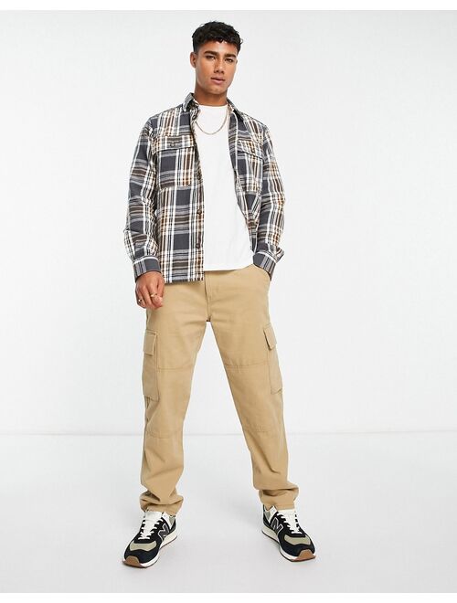 Only & Sons flannel overshirt in gray check