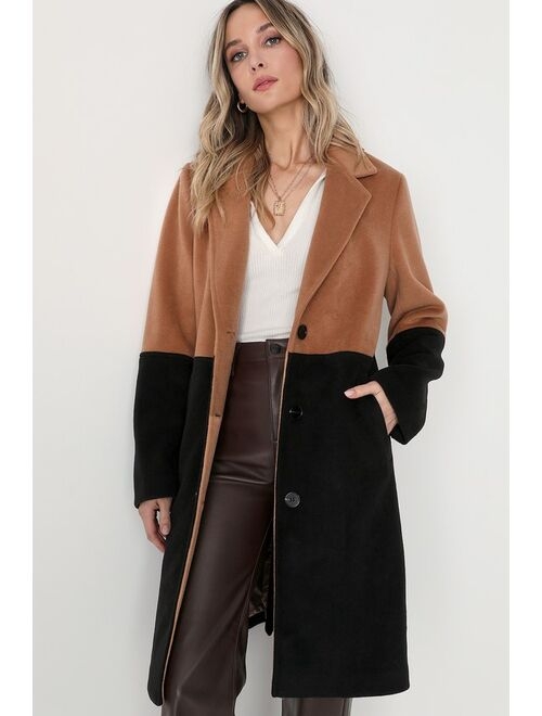 Lulus Big City Style Brown and Black Color Block Coat