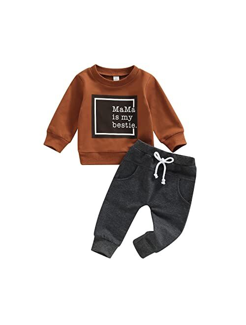 Allshope Infant Toddler Baby Boy Fall Winter Outfits Letter Print Pullover Sweatshirt Long Sleeve T-Shirt Top Pants Clothes Set