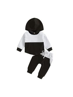 Allshope Toddler Baby Boy Fall Outfit Patchwork Long Sleeve Hoodie Sweatshirt Pullover Tops and Pants Set Tracksuits Clothes Set