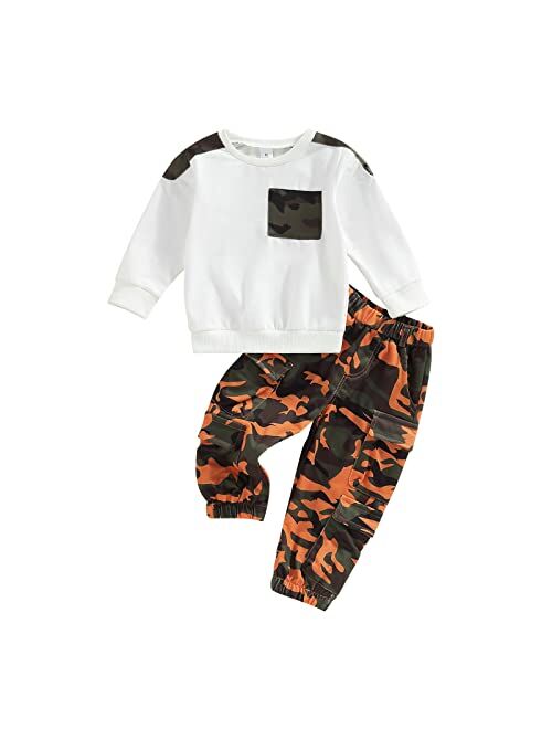 Allshope Toddler Baby Boy Clothes Set Long Sleeve Patchwork Tops Crewneck Sweatshirt Top Camouflage Pants Set Fall Winter Outfits