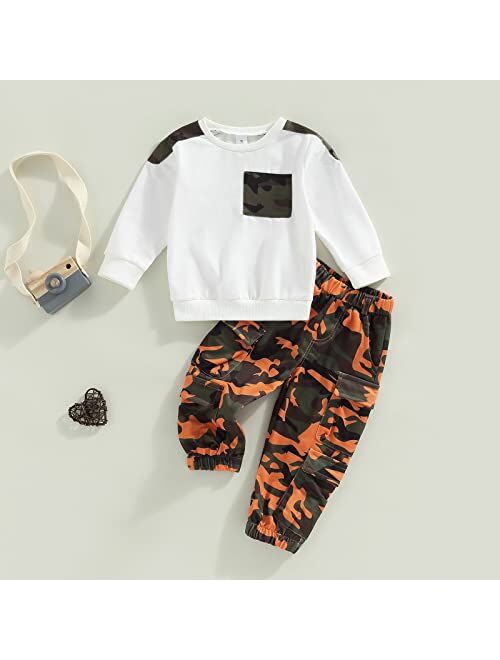 Allshope Toddler Baby Boy Clothes Set Long Sleeve Patchwork Tops Crewneck Sweatshirt Top Camouflage Pants Set Fall Winter Outfits