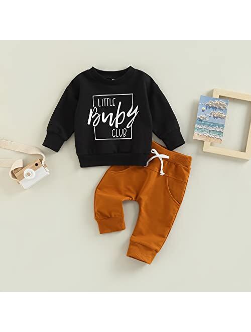 Allshope Infant Baby Boy Girl Clothes Set Long Sleeve Letter Print Crewneck Sweatshirt with Drawstring Pants Fall/Winter Outfits