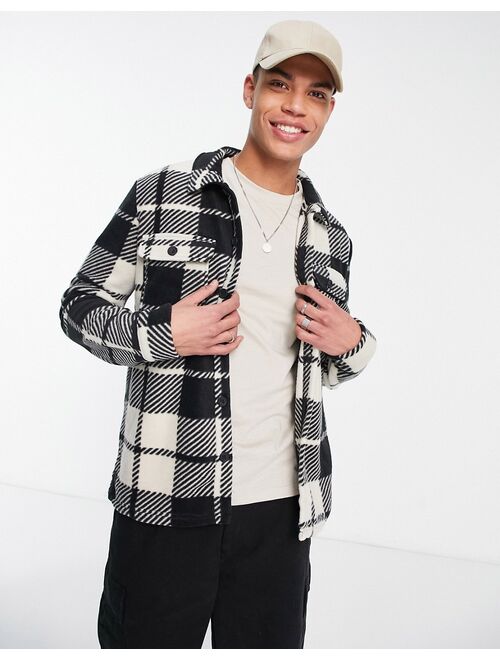 Only & Sons fleece overshirt in white plaid