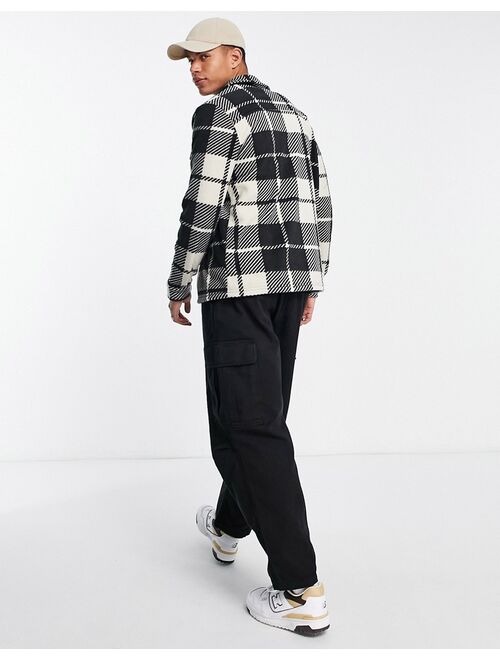 Only & Sons fleece overshirt in white plaid