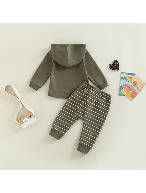 Allshope Newborn Baby Boy Girl Pants Clothes Set Long Sleeve Hooded Patchwork Hoodie with Striped Sweatpants Fall Winter Outfit