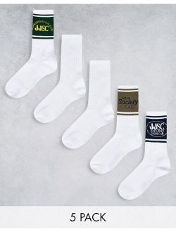 5 pack tennis socks with social club print