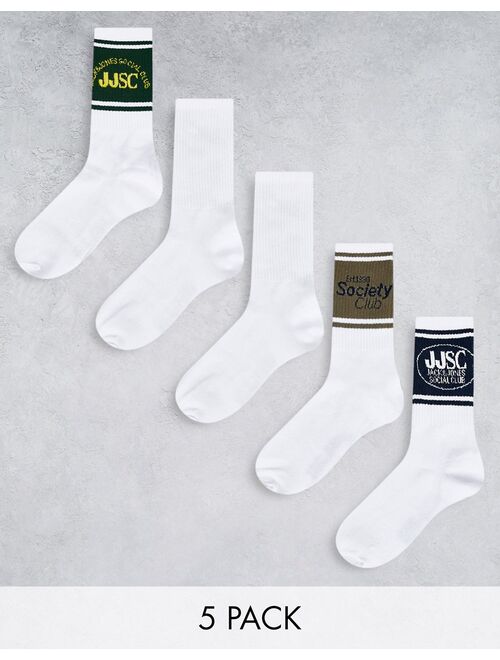 Jack & Jones 5 pack tennis socks with social club print