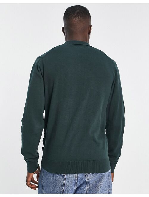 Jack & Jones Premium textured knit polo sweater in dark green