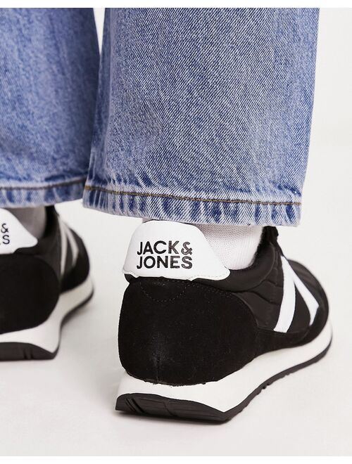 Jack & Jones retro runner sneakers in black with contrast sole