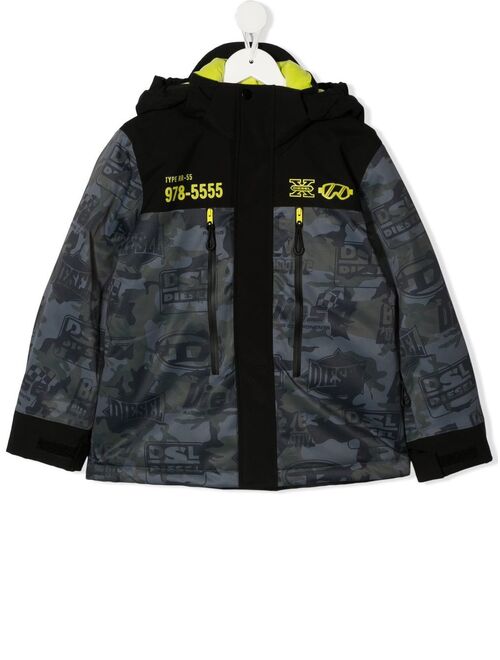 Diesel Kids Jotal camouflage logo-print ski jacket