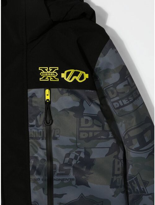 Diesel Kids Jotal camouflage logo-print ski jacket