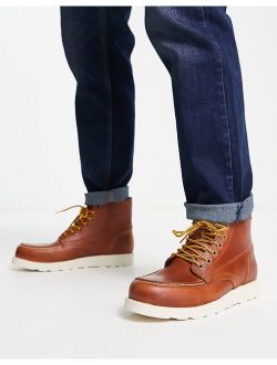 leather mock toe lace up boots in tan