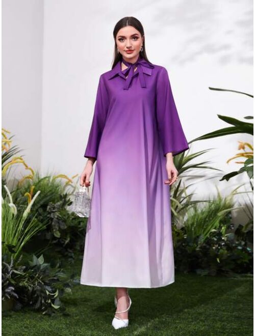 Shein Ombre Tie Neck Tunic Dress