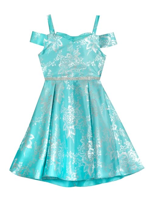 RARE EDITIONS Big Girls Floral Foil Silk A-Line Dress