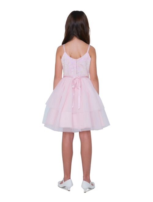 RARE EDITIONS Big Girls Sequin with Tiered Mesh Sleeveless Skirt Dress