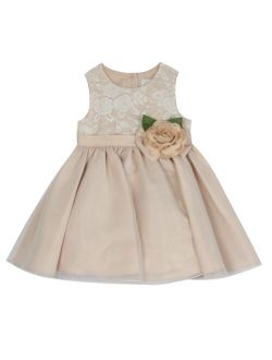 RARE EDITIONS Baby Girls Stretch Lace Bodice to Organza Skirt with Waist Bow and Flower Detail