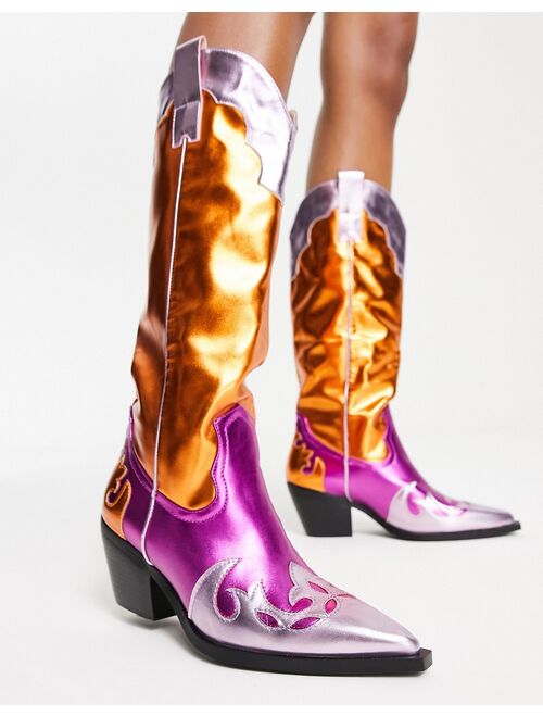Azalea Wang Hendrix western boots in multicolor metallic