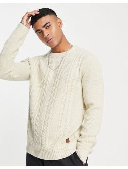 cable knit crew neck sweater in oatmeal