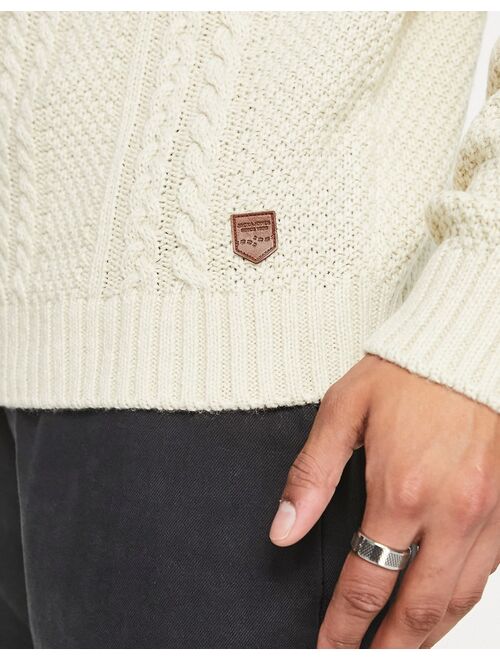 Jack & Jones cable knit crew neck sweater in oatmeal