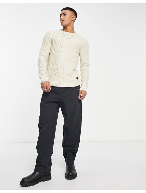 Jack & Jones cable knit crew neck sweater in oatmeal